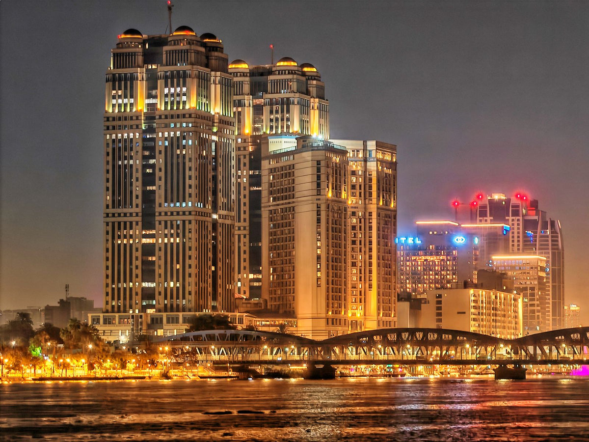 Cairo skyline illuminated at night